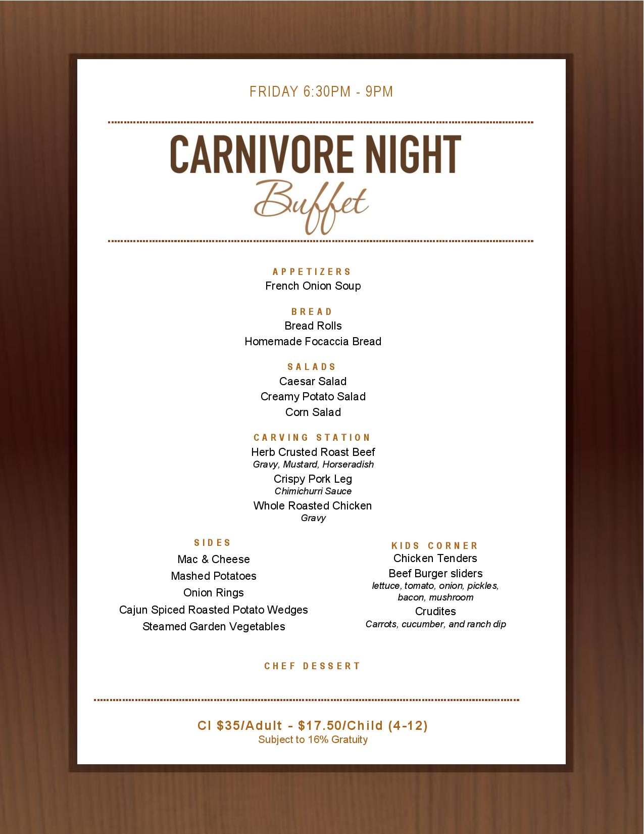 Friday Carnivore Night Menu