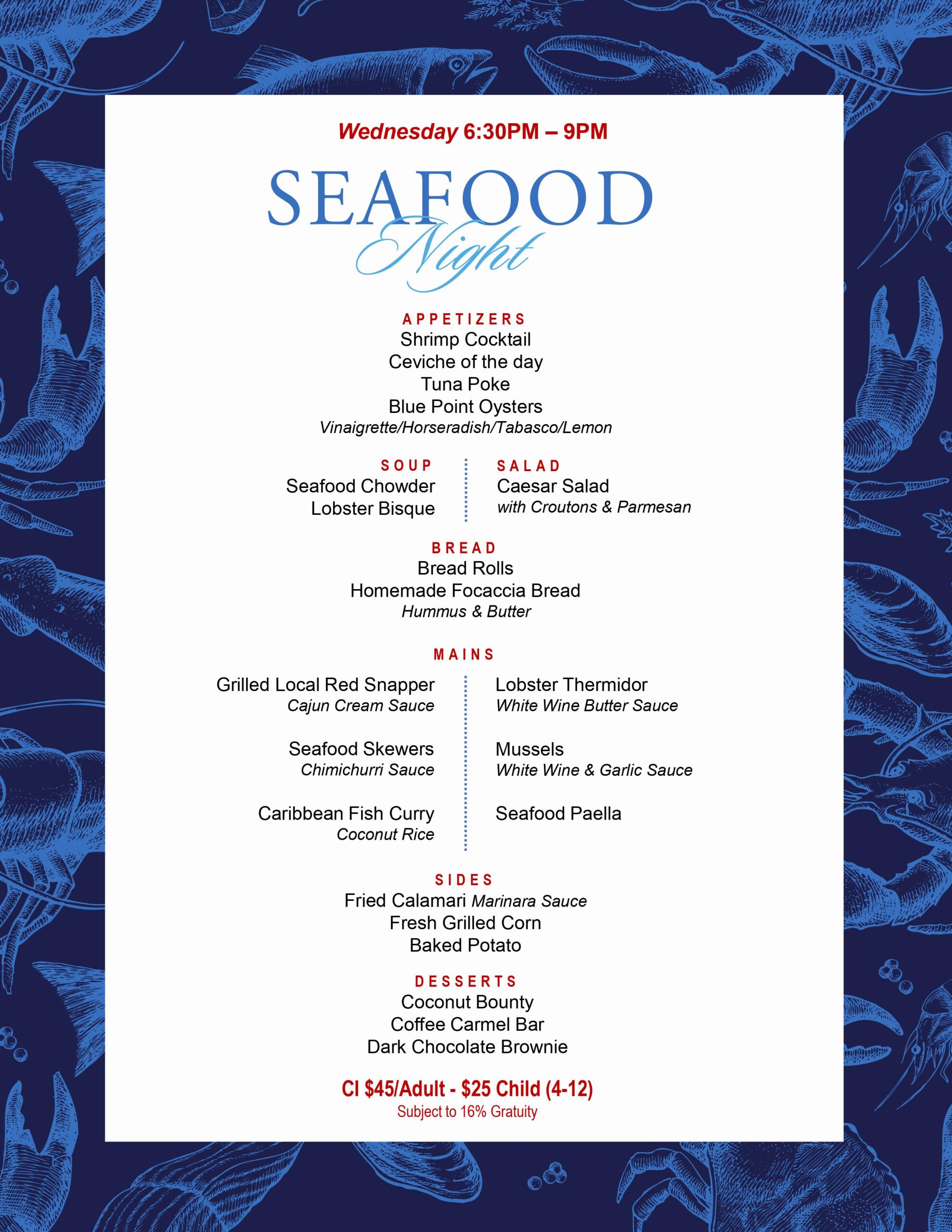 Seafood Night Buffet Menu